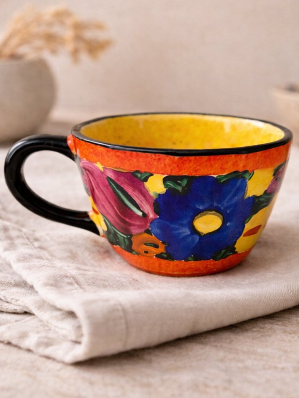 Vintage Mrazek Czech Hand-Painted Floral Tea Cup Peasant Art
